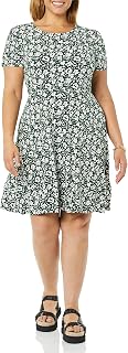 Amazon Essentials Women's Short Sleeve Round Neck Ruched A-Line Dress (Available in Plus Size)