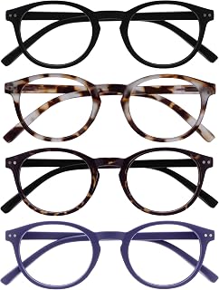 OPULIZE Zen Reading Glasses 4 Pack Cool Round Frame Spring Hinges Scratch Resistant Matt Black Light Brown Dark Brown Purple Mens Womens RRRR24-11T25 +3.50