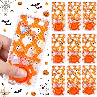 PullCrease 12Pcs Halloween Party Favor Handheld Water Ring Toss Toy for Kid | Halloween Ghost Mini Handheld Toys for Goodie Bags, Classroom Student Rewards, Water Ring Toss Handheld Game, Party Favors