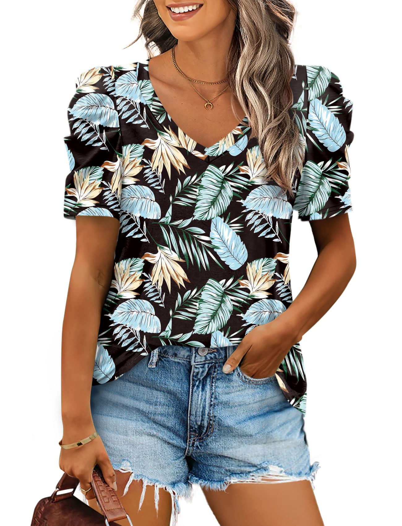 XIEERDUO Camisetas y blusas de manga 3/4 para mujer, estilo casual, cuello redon