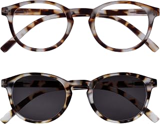 OPULIZE Zen Twin Pack Reading Glasses with Sun Reader Light Brown Tortoiseshell Small Men Women RS24-1T +3.50