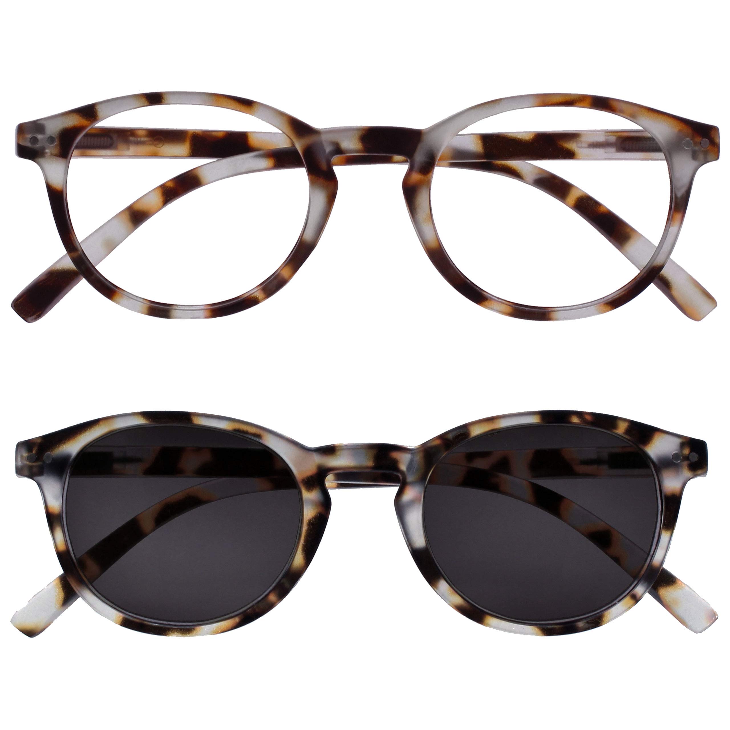 OPULIZE Zen Twin Pack Reading Glasses with Sun Reader Light Brown Tortoiseshell 