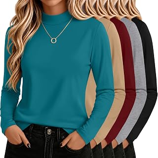 5 Pack Mock Turtleneck Cotton Shirts for Women