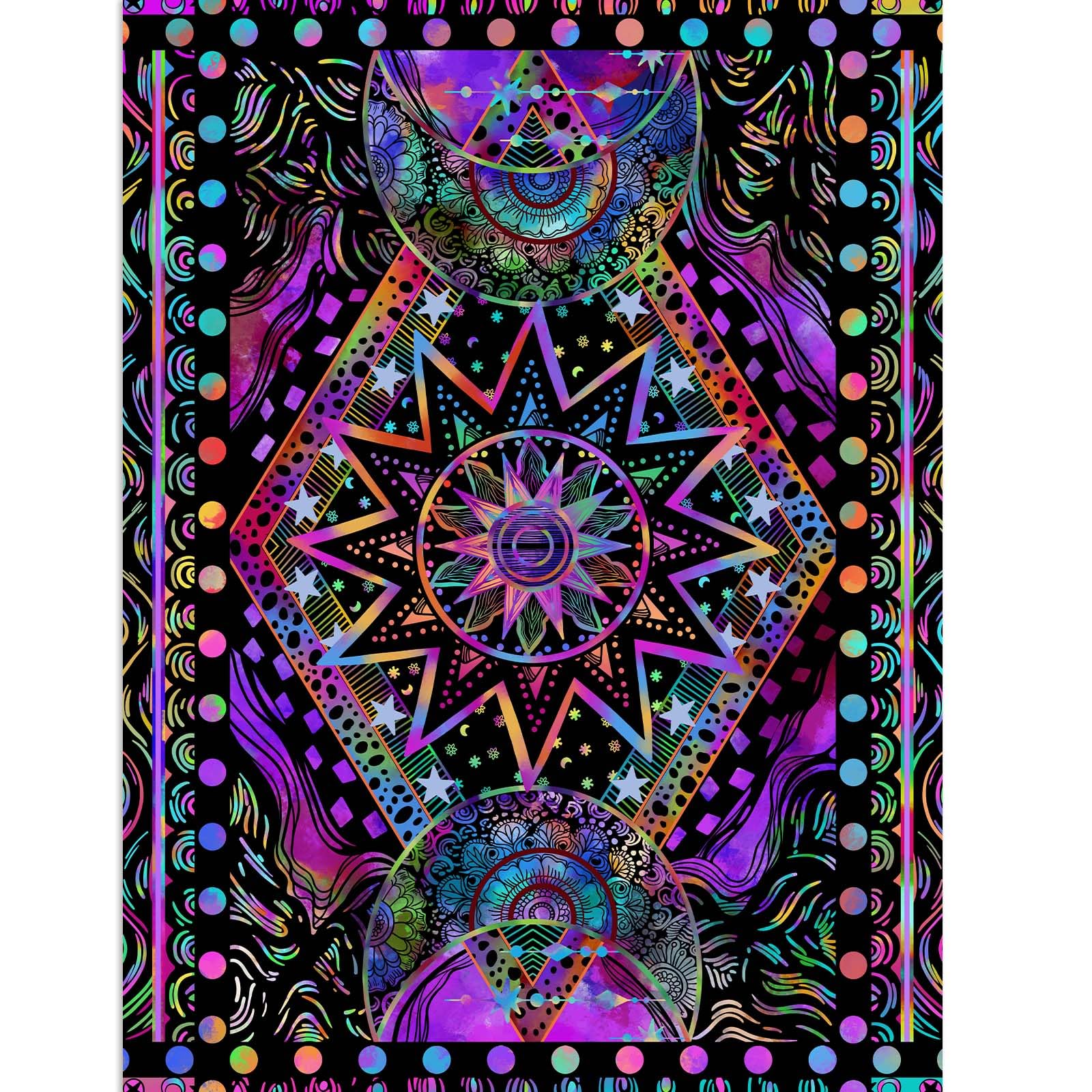 Blacklight Sun and Moon Tapestry Glow in The Dark Neon Hippie Bohemian Tapestrie