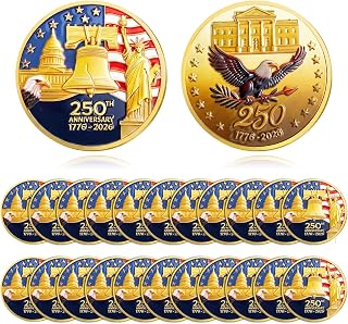 Highergo 20 Pcs 250th Anniversary USA Commemorative Coins Eagle,Style 1 | Veteran's Day Coin for Collectors, 1776-2026 Coins for Celebration Displays, 250 Year Merchandise Gift