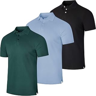 3 Pack Mens Cotton Pique Polo Shirts Short Sleeve Collared Golf Work Tops