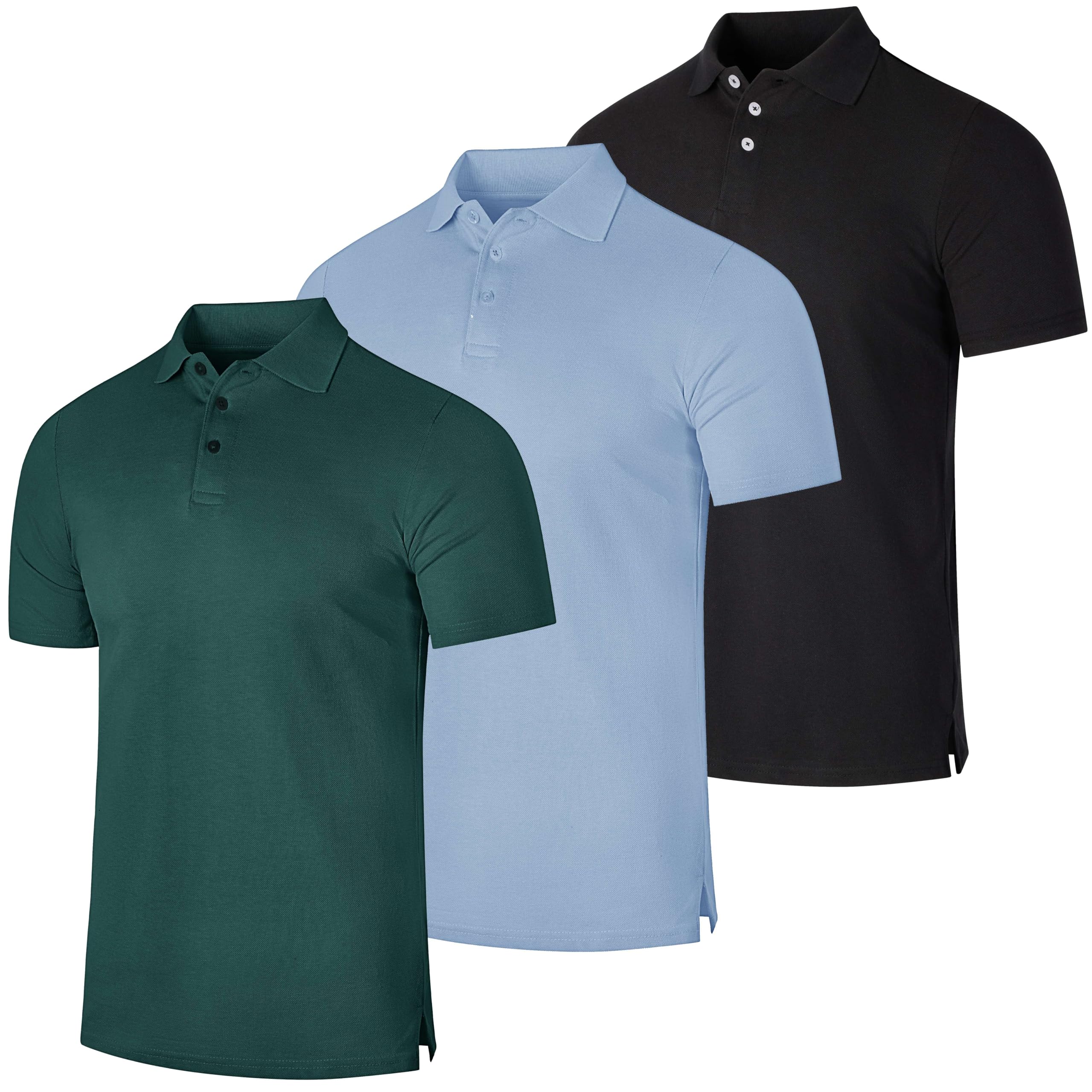 3 Pack Mens Cotton Pique Polo Shirts Short Sleeve Collared Golf Work Tops