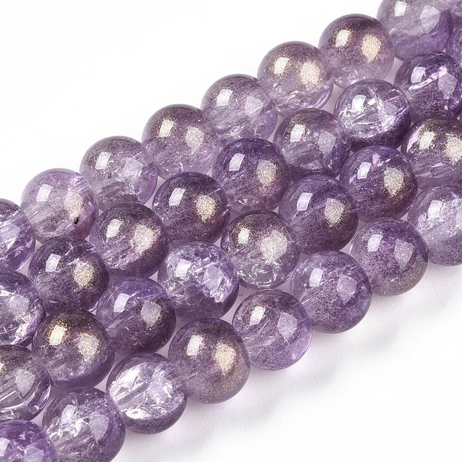 100 Strands Clear Iridescent Crackle Glass Round Beads for Jewellery Making Earr