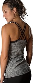 icyzone Women's Yoga Top with Built-in Bra and Cross Straps Back