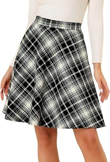 Allegra K Women's Plaids Vintage Tartan Elastic Waist Short A-Line Skirt