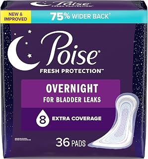 Poise Incontinence Pads for Women/Bladder Leakage Pads/Bladder Control Pads, 8 Drop, Overnight Absorbency, Extra-Coverage Length, 36 Count