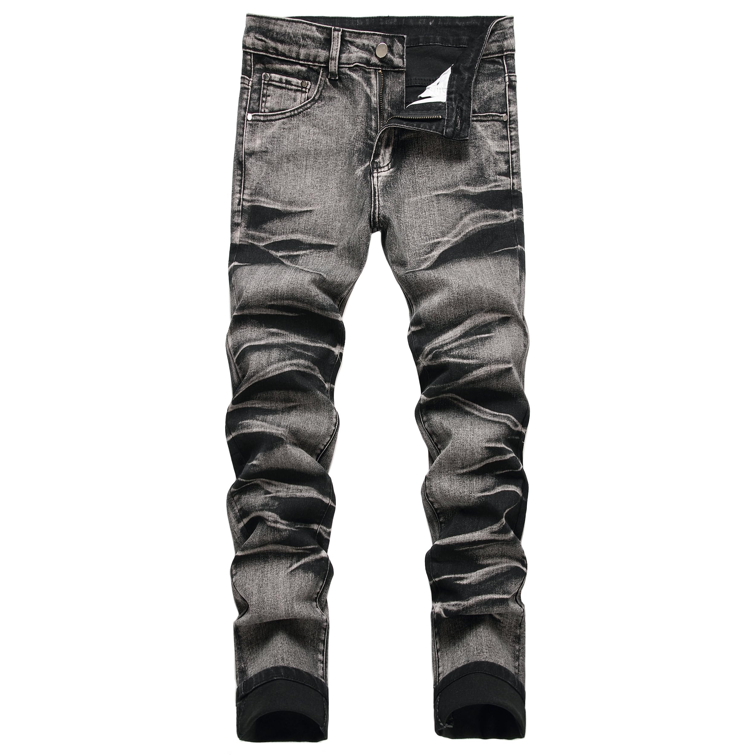 Men's Slim Fit Stretch Jeans Ripped Skinny Jeans for Men, Fashion Straight Leg C