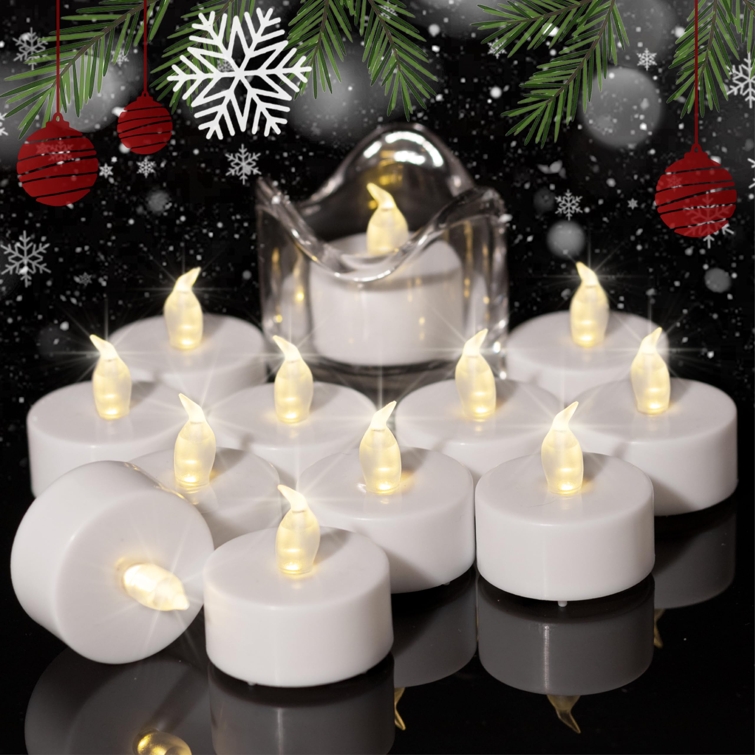 Auralome LED Battery Tea Lights - Flickering Flameless Candles Small Warm White 