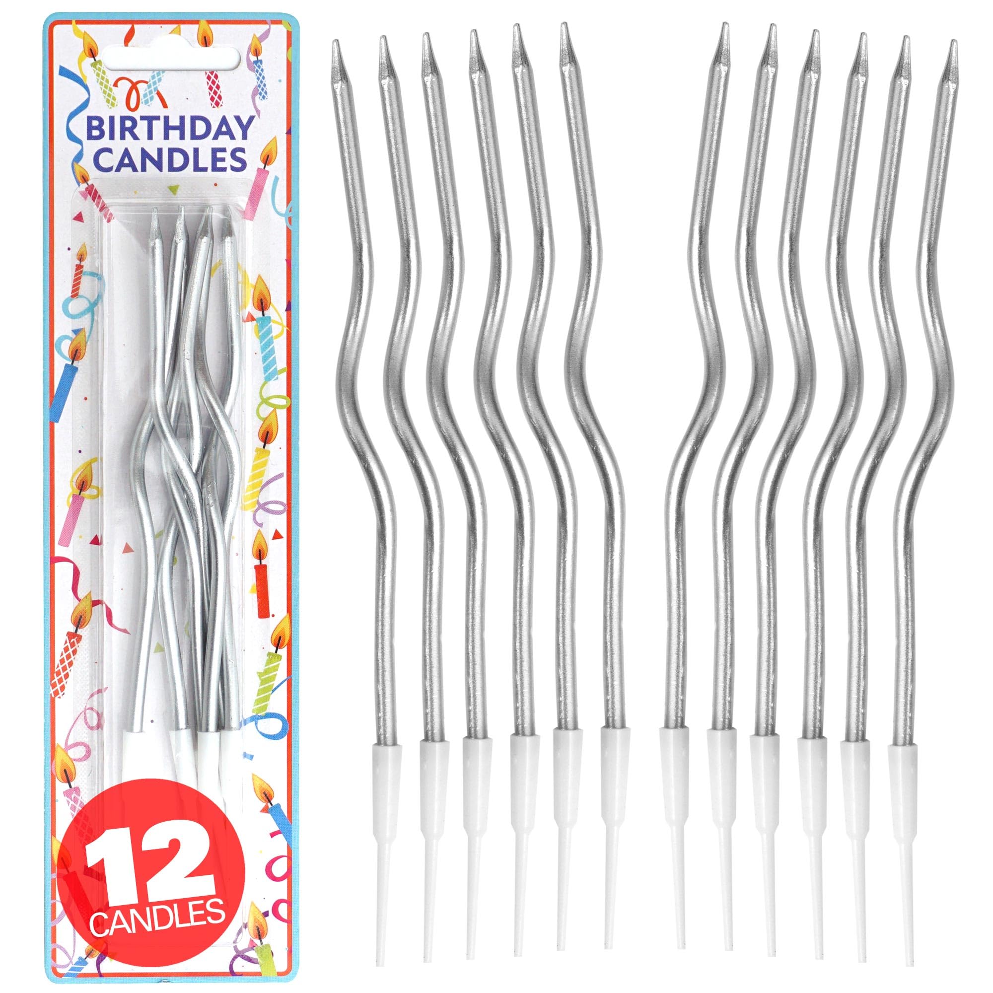12 Count Silver Spiral Metallic Birthday Candles, Cake Candles, Birthday Parties