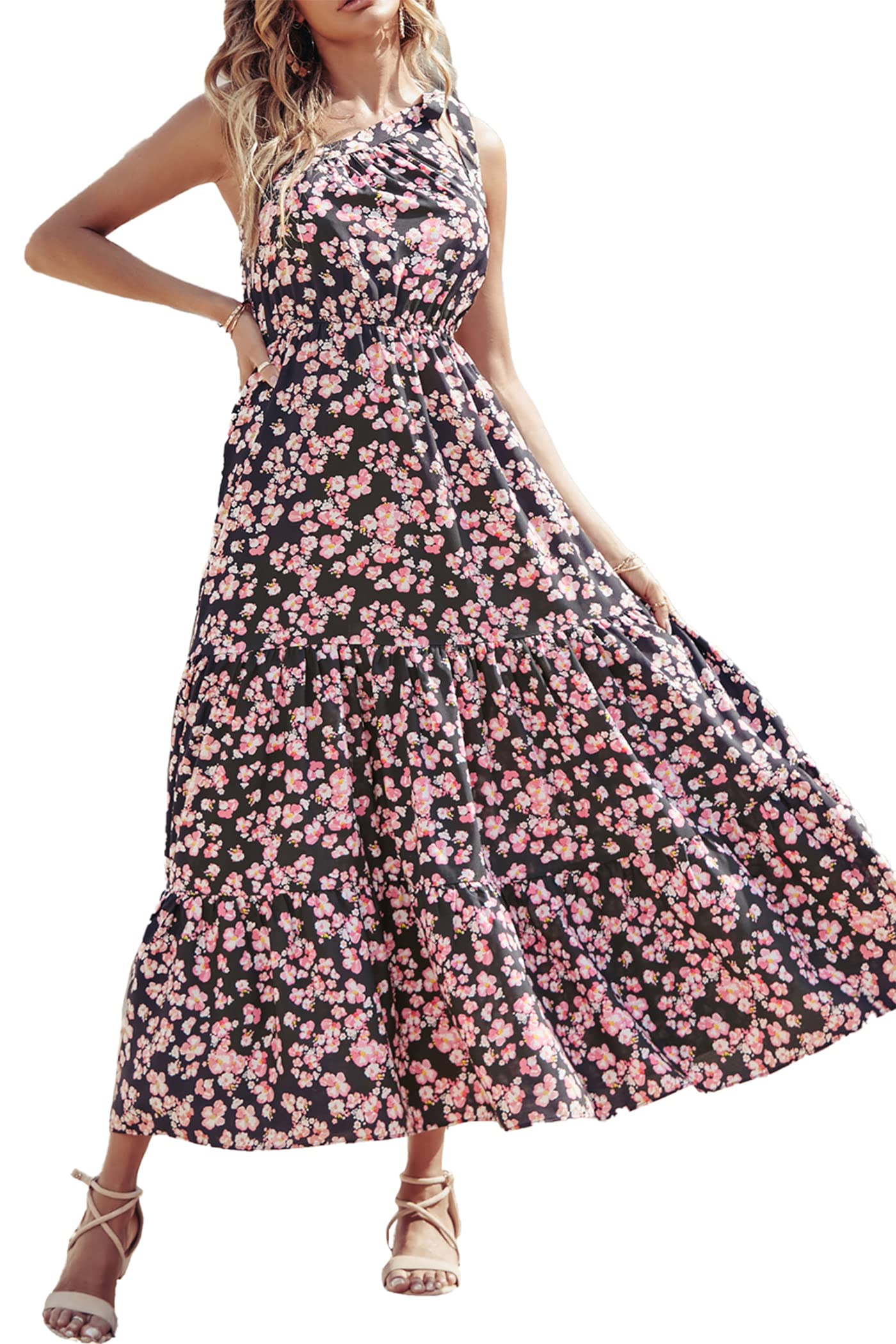 PRETTYGARDEN Women's Summer Dress Satin Ruched Sleeveless Spring Wedding Cocktai