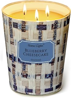 HomeLights Scented Candles | Large Jar 960g Natural Soy Candle | 130 Hours Long Lasting with 3 Wicks | Bohemian Natural for Home Decor Cheesecake with Blueberry