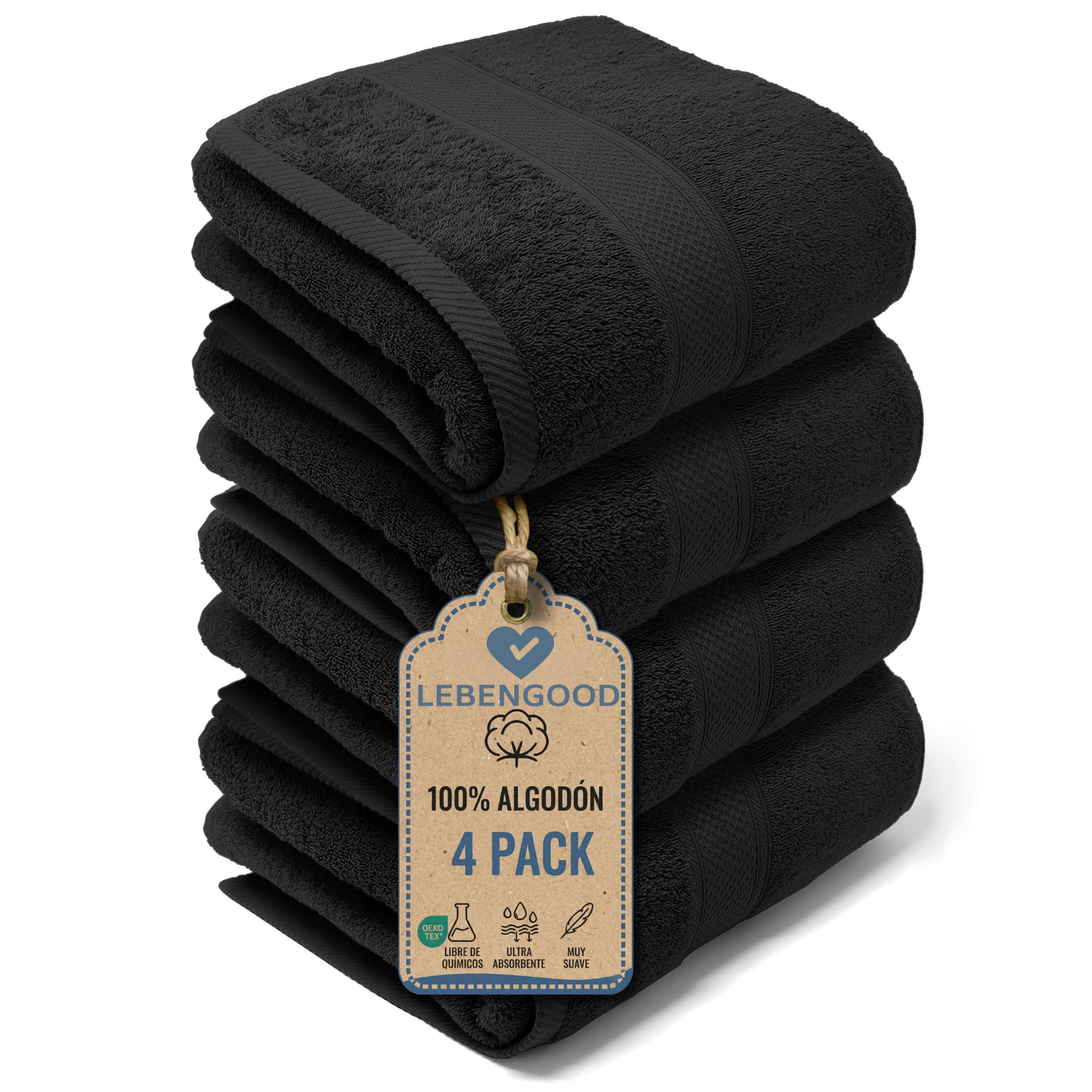 LEBENGOOD Large Bath Towels 90 x 170 cm Pack of 4 Cotton Shower Spa Hotel Gym