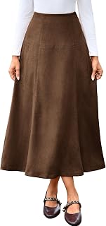 Simplee Womens Faux Suede Midi Skirt High Waist A Line Fall Skirt