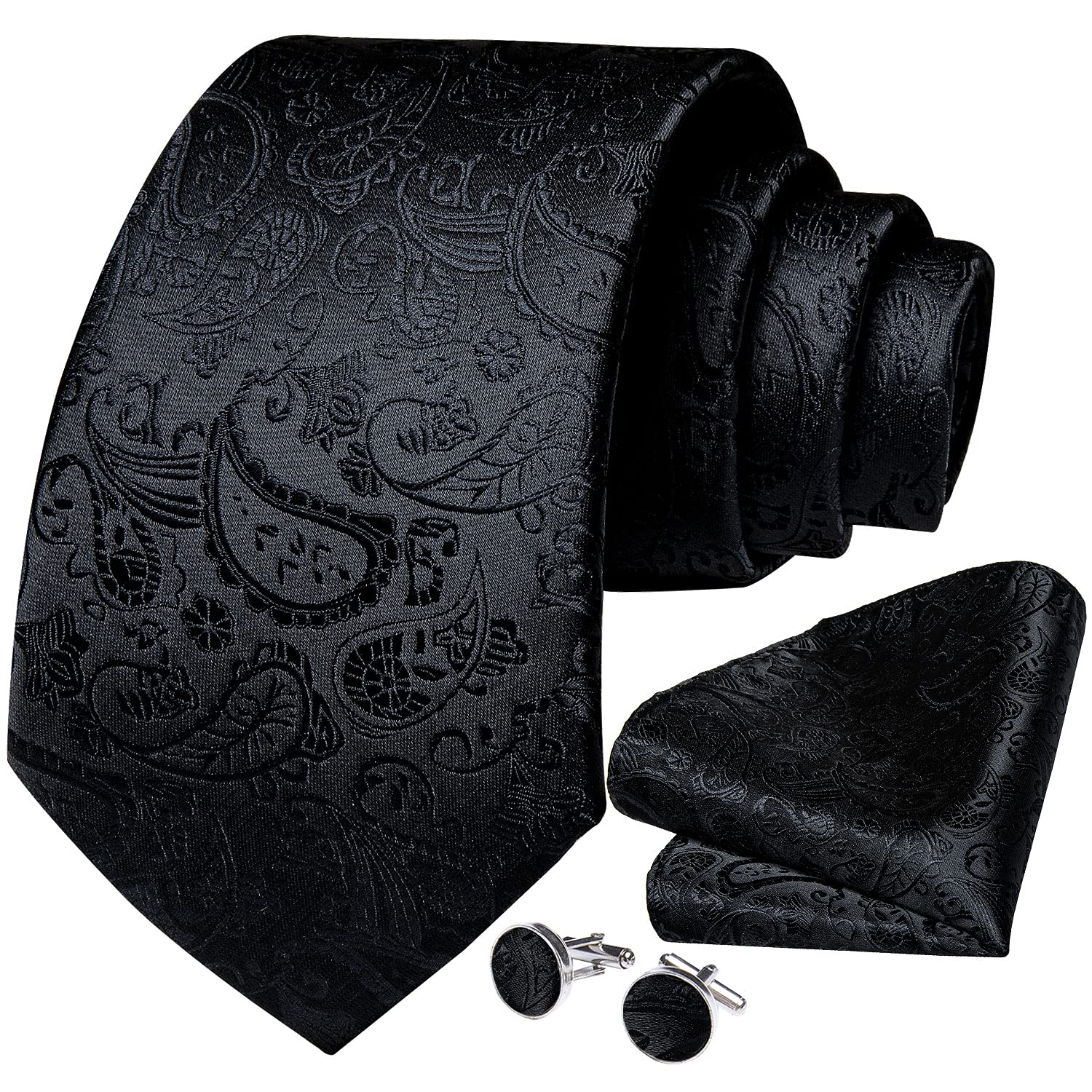 Extra Long Tie for Men Big and Tall necktie and Pocket Suqare Cufflinks Set Wedd