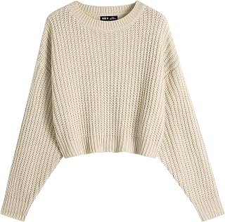 Crew Neck Batwing Cropped Sweater for Women