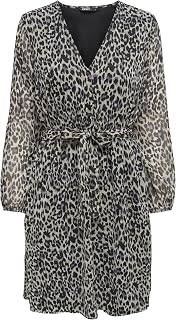 ONLY ONLCERA Printed Mesh Long Sleeve Mini Shirt Dress with Buttoned V Neck