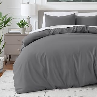 Bare Home Duvet Cover Set Twin Size - Premium 1800 Ultra Soft Duvet Cover Set - Lightweight, Cooling - Duvet Cover with 1 Pillow Sham (Twin, Grey)