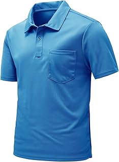 [WYZE] Rdruko Men's Activewear Polo Shirts Short Sleeve Quick Dry Outdoor Golf Sports Shirts with Pocket (Blue, US XL)