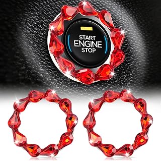 2 PCS Crystal Double Rhinestone Car Engine Start Stop Decoration Ring Red | Bling Car Interior Accessories for Women, Push to Start Button Cover Sticker, Automotive Decals