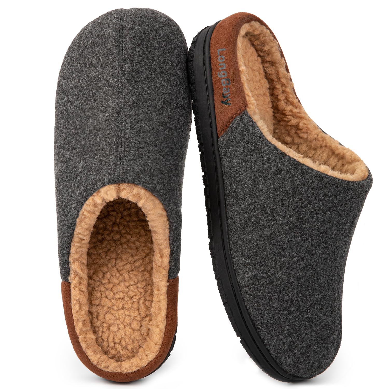 LongBay Men's Memory Foam Slippers Indoor Outdoor Slip On Warm House Shoes