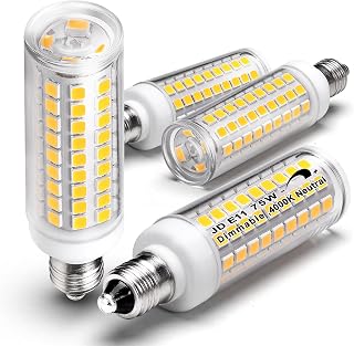 Dimmable E11 Led Bulbs,JDE11 120V 75W Halogen Candelabra Bulbs Replace,T3 T4 Mini Base JD E11 Bulb, 4000K Natural White 7W 750lm E11 for Chandeliers,Candelabra,Ceiling Fan, Cabinet Lighting,4Pack