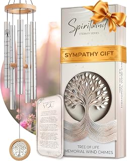 Tree of Life Memorial Wind Chimes for Loss of Loved One - Beautifully Packaged Memory Tree Windchimes in Memory of a Loved One - Sympathy Wind Chimes with Sympathy Card & Floral Keepsake (32" Size)