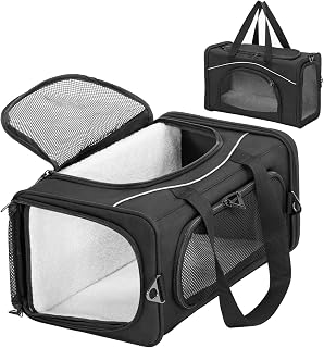 Petsfit Kitten Carrier Airline Approved,Travel Cat Carrier Bag for Small Cats and Puppy Under 4KG, Top Loading carrier small size on Airplane, Transport Carrier-42cm×28cm×22cm,Black