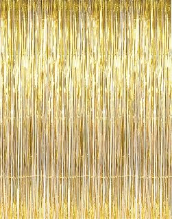 GOER 3.2 ft x 9.8 ft Metallic Tinsel Foil Fringe Curtains Party Photo Backdrop Party Streamers for Birthday,Graduation,New Year Eve Decorations Wedding Decor (1 Pack, Gold)