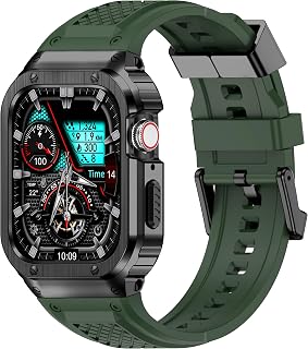 Army Green Band & Black Case for Apple Watch Series 9 8 7 41mm,Men Women