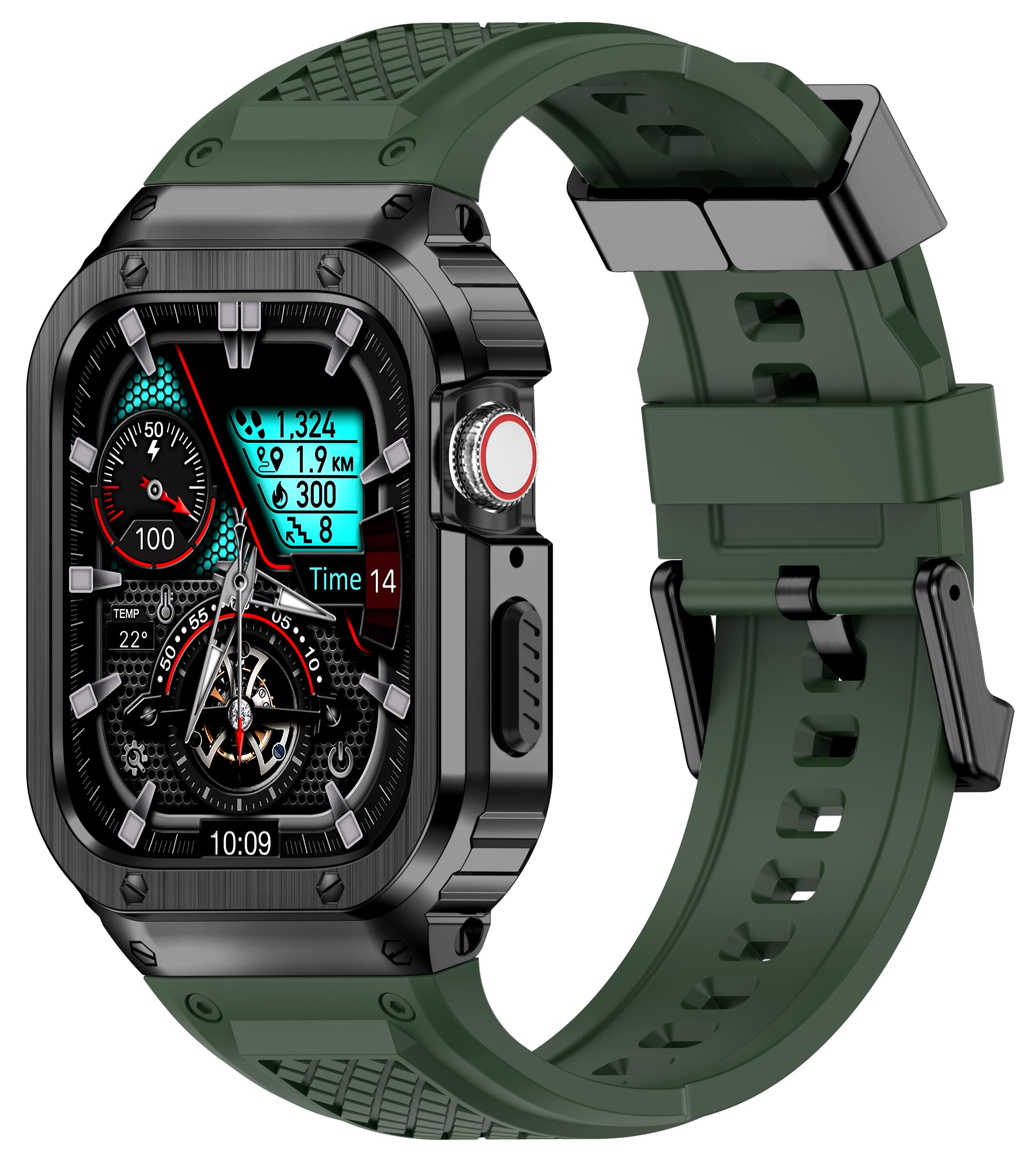 Army Green Band & Black Case for Apple Watch Series 9 8 7 41mm,Men Women