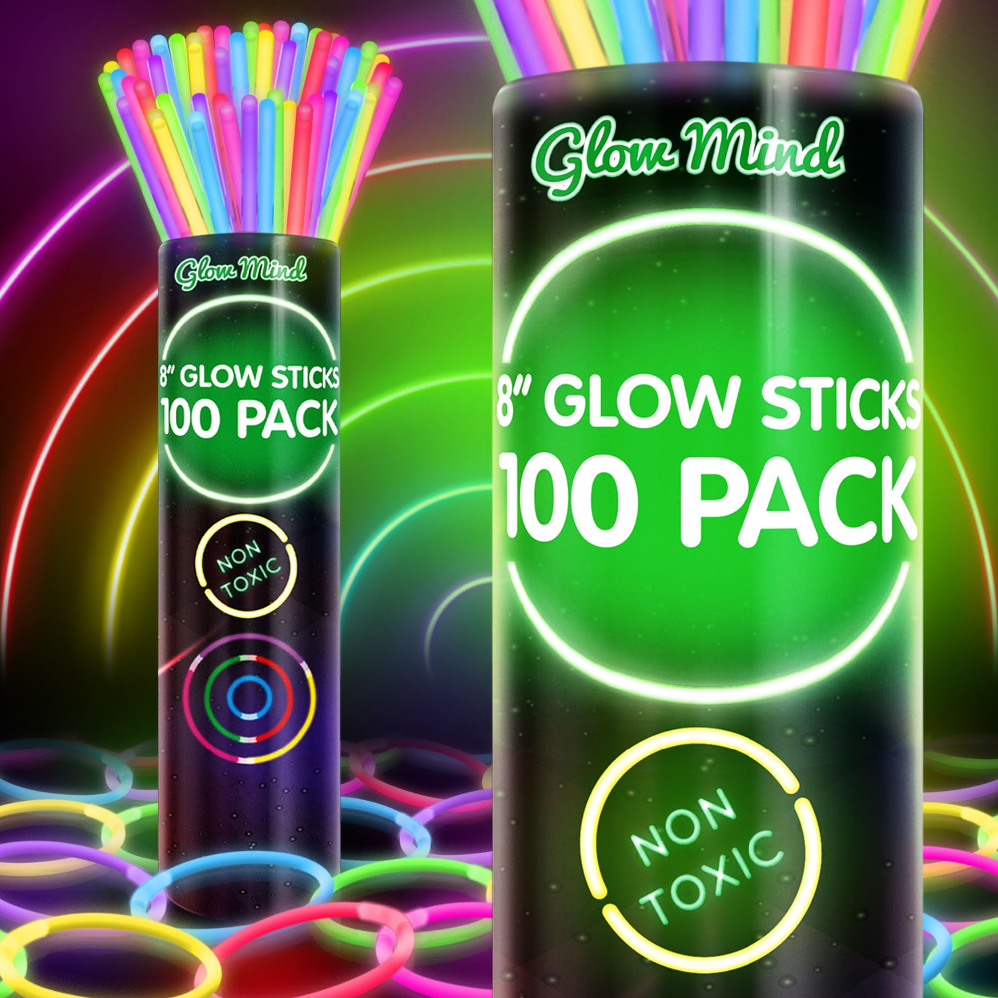 100 Glow Sticks Bulk Party Pack, 8" Halloween Glow Bracelets and Necklaces | Ult