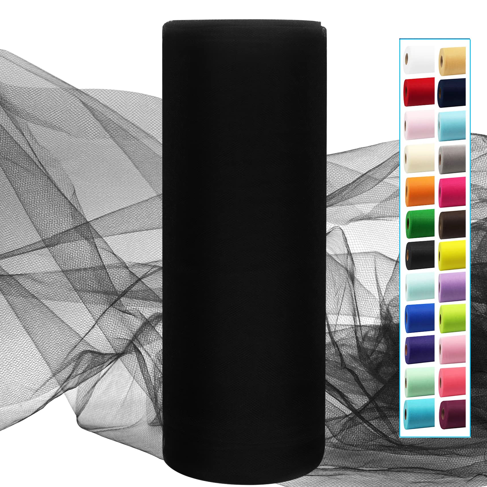 IONTACH Black Tulle Fabric 54 Inch X 40 Yards Tulle Roll | Sheer Tulle Fabric Bo