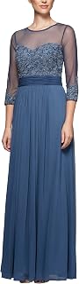 Alex Evenings Women's Long A-line Dress with Sleeves (Petite and Regular Sizes) Special Occasion