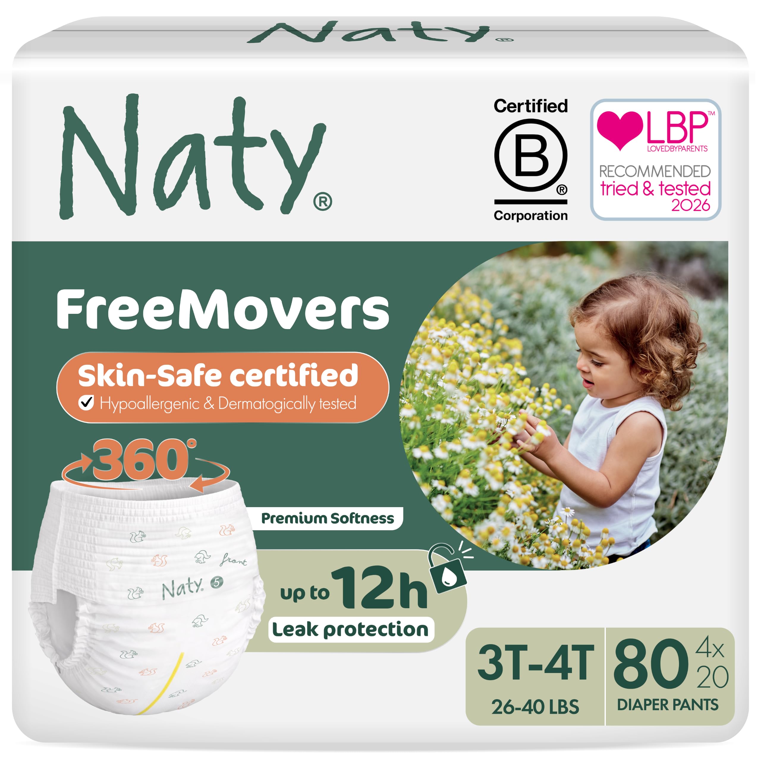 Naty FreeMovers Pull Up Training Pants, Size 5, 3T-4T, (24–40 lbs), 80 Ct. | For