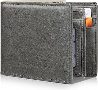 Artpaxy Mens Wallet Bifold Genuine Leather RFID Blocking, Dark Gray, 0.6 x 4.33 x 3.54 inches, Casual