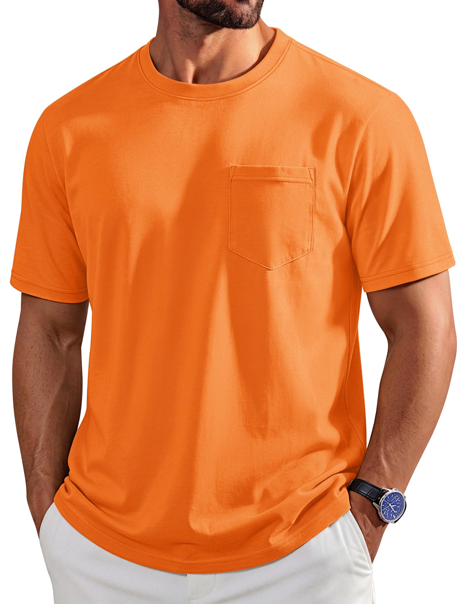 Cotrasen Mens T-Shirts Cotton Short Sleeve Crew Neck Pocket Tee Shirt