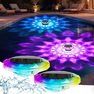 Quntis Solar Pool Lights 2 Pack, 360° Side Glow Floating Pool Lights, Color Changing Solar Lights with Remote, Larger 6'' Design, IP68 Waterproof Floating Lights for Bath, Pond, Hot Tub, Party Decor