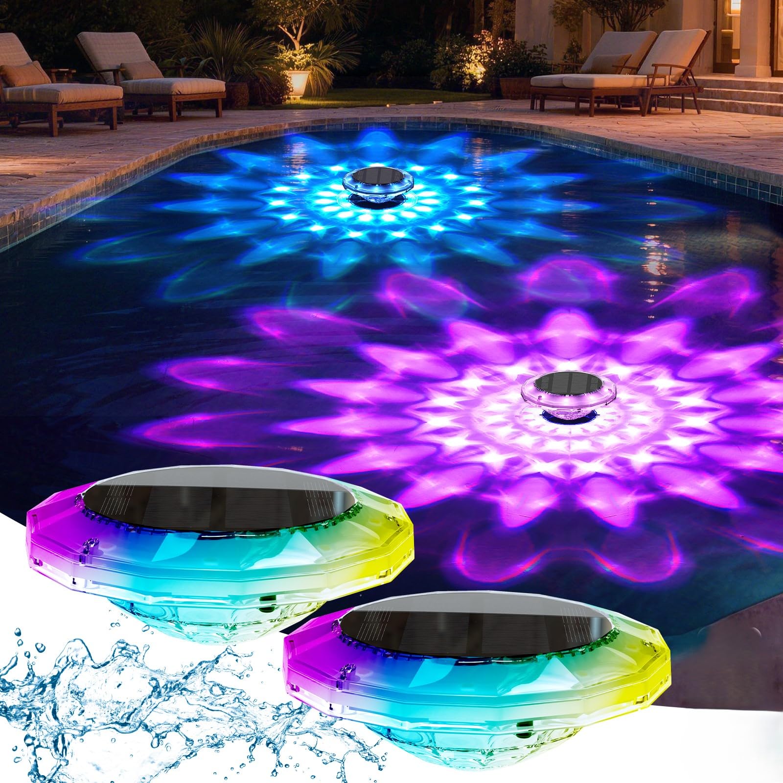 Quntis Solar Pool Lights 2 Pack, 360° Side Glow Floating Pool Lights, Color Chan