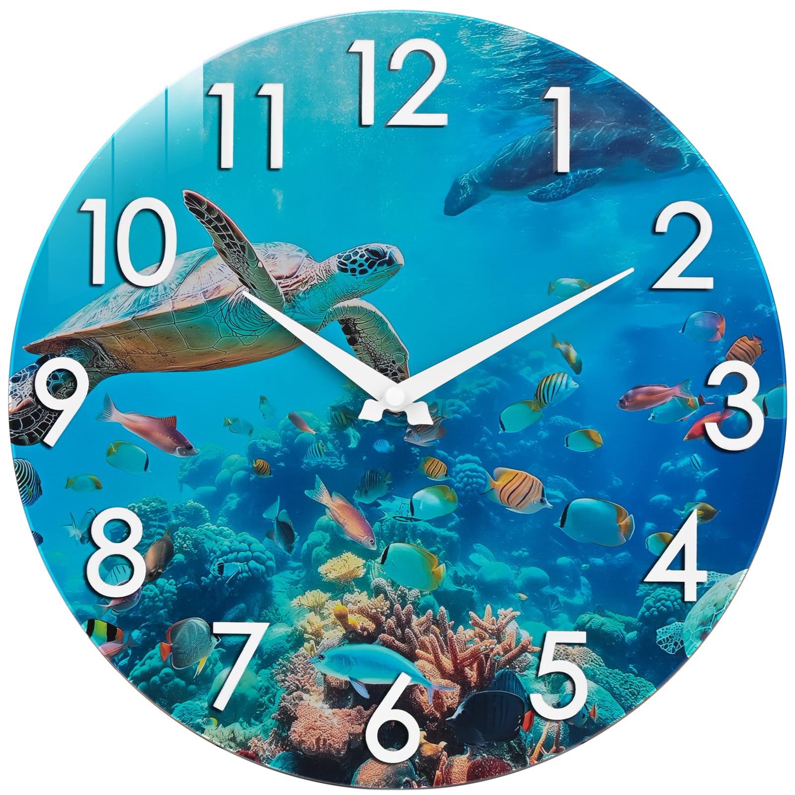 Crosstime 12 Inch Outdoor Clock Waterproof, Sea Turtle Ocean Life Blue | Battery