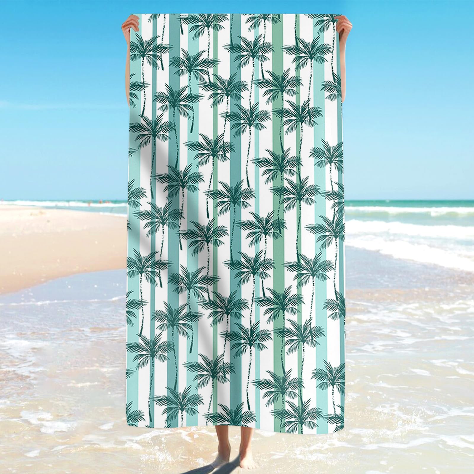 Microfibre Beach Towel Quick Dry 150 x 81 cm Stripe Sand-Free Lightweight Oversi