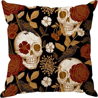 Skeleton Crow Flower Halloween Throw Pillow Covers Home Decor 18x18In