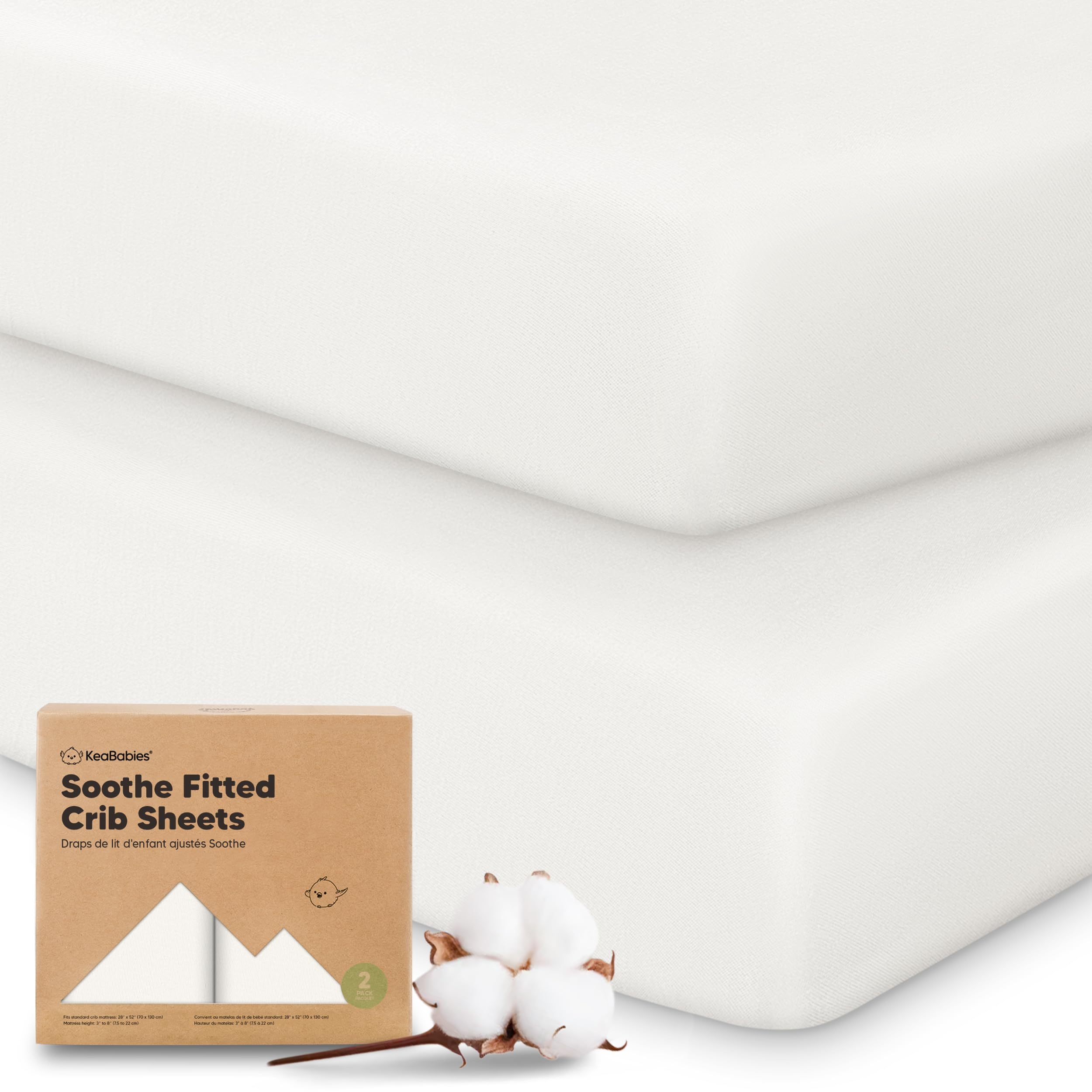 KeaBabies 2pk Organic Cotton Crib Sheets for Boys Girls 52x28, Soft White | Soft