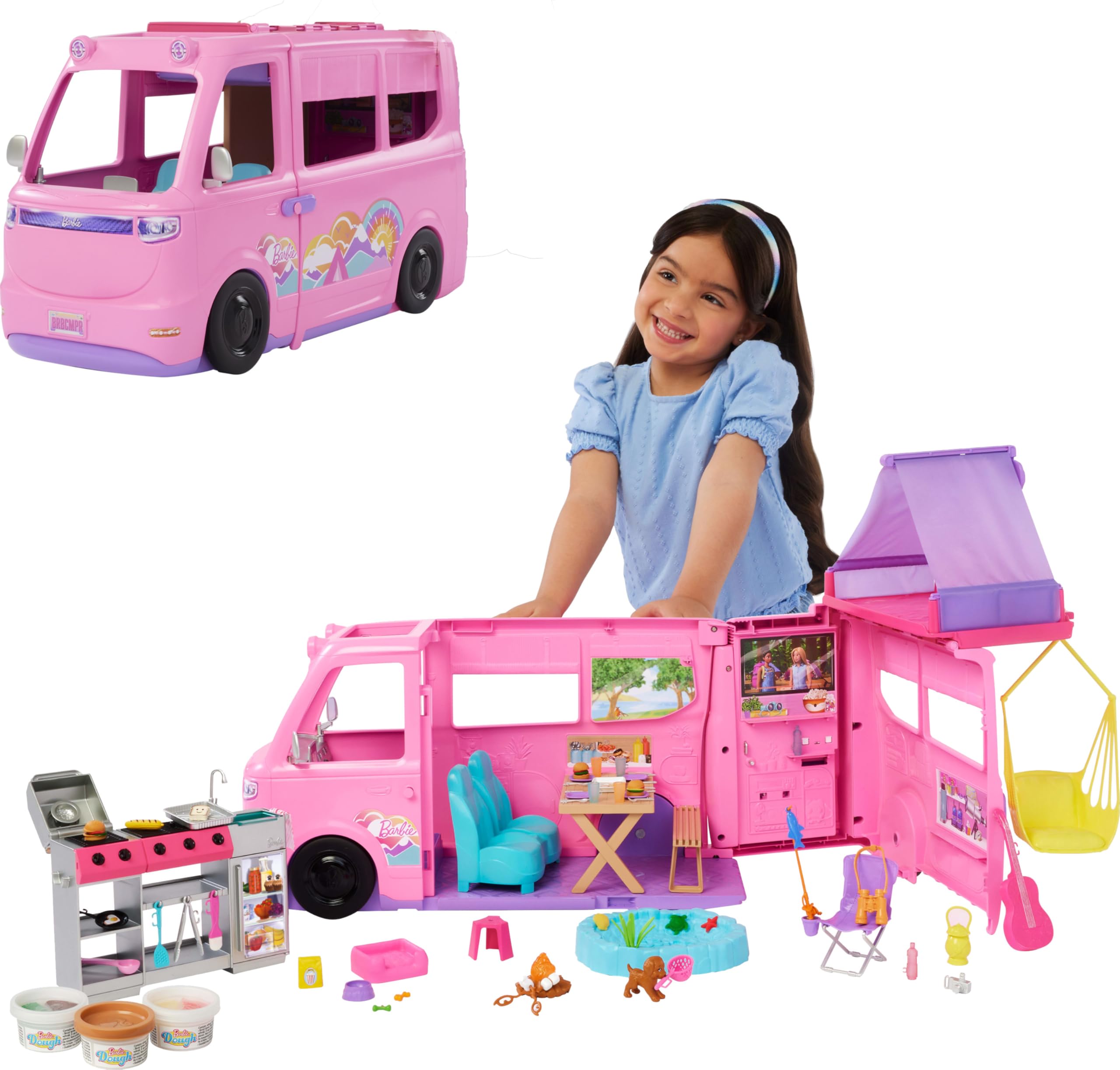 ​Barbie Dream Camper Playset, featuring  Camping Accessories | with Roof Tent, S