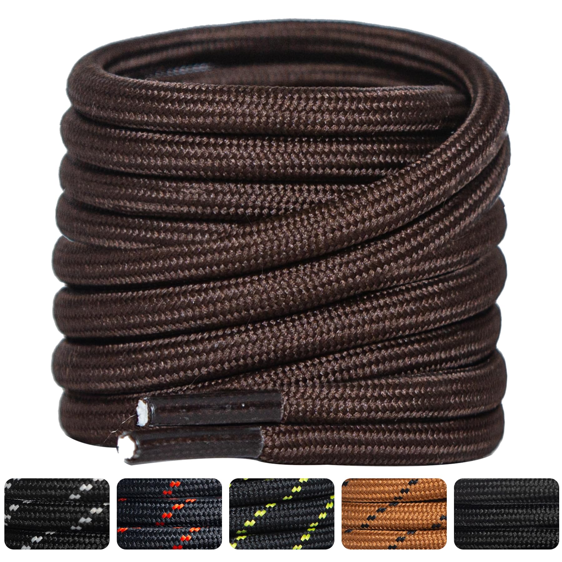 2 Pairs Round Laces for Boots, 4.5 mm Diameter Reinforced and Durable Laces for 