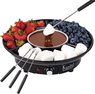 Kusini Electric Fondue Pot Set – Chocolate Fondue Kit - Temperature Control | Detachable Serving Tray, 10oz Melting Pot, 4 Roasting Forks - Gift Set & Date Night Idea. Serve at Movie Night or Game Night.
